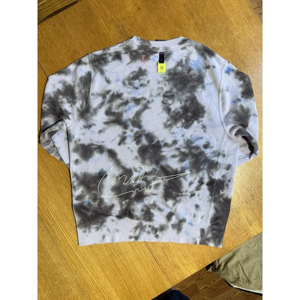 Nike Tie‎ Dye Crewneck Sweatshirt Mens M Gray Black Blue Big Logo Back Swoosh